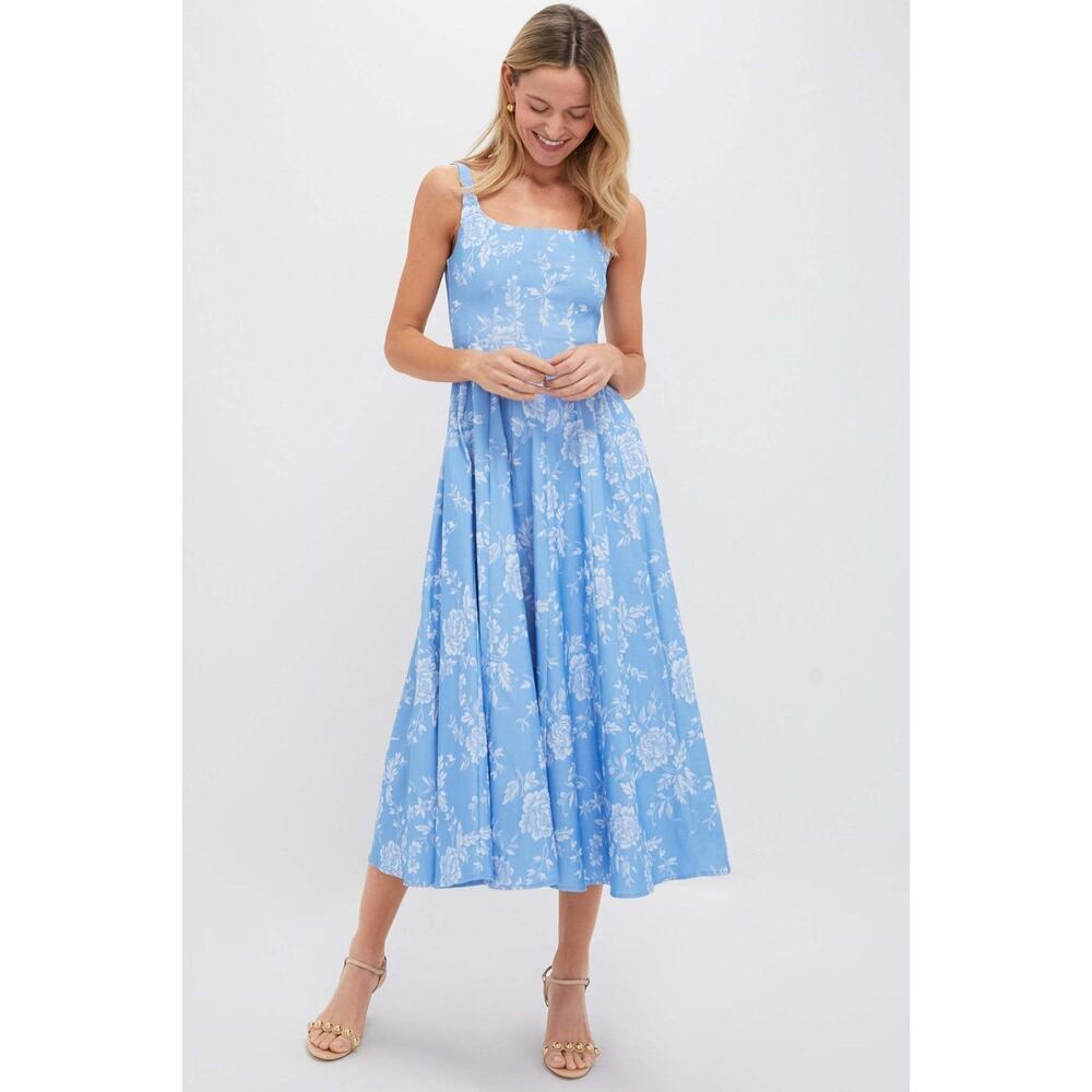 STAUD Blue Floral Midi Dress